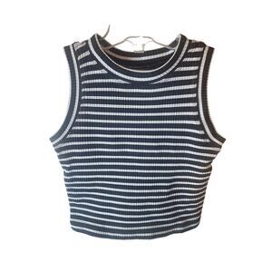 Aura Black and White Striped Crop Top, NWOT, XXS